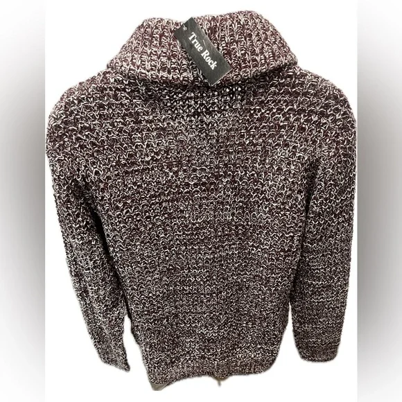 True Rock NWT Large Knit Cardigan Sweater Dark Red Burgundy White Button Down - Picture 3 of 7